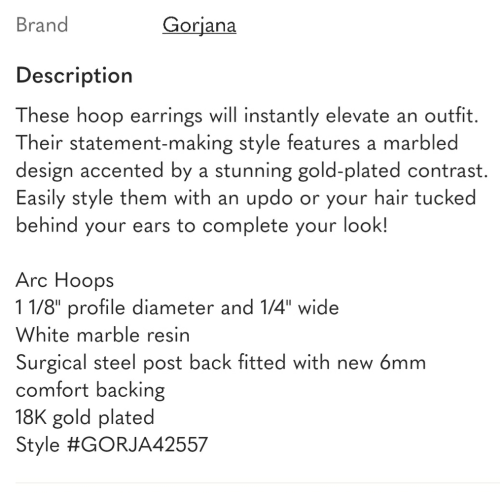 🌟Gorjana Paseo Arc Hoops White Marble 18k Gold Plate Earrings $85🌟 - Picture 5 of 5